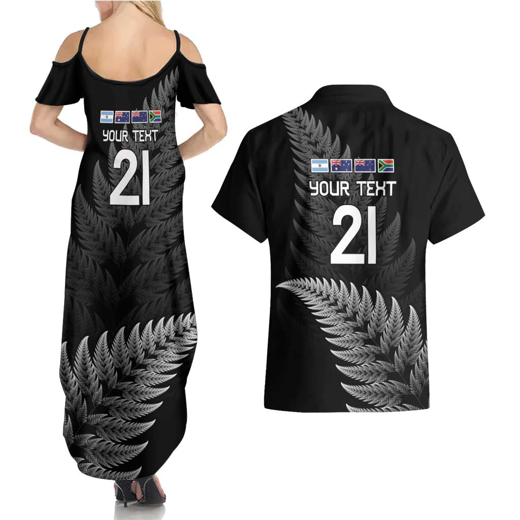 New Zealand Rugby Custom Couples Matching Summer Maxi Dress and Hawaiian Shirt Glory Be To Black Silver-fern - Aussie Hoodie
