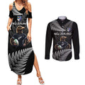 New Zealand Rugby Custom Couples Matching Summer Maxi Dress and Long Sleeve Button Shirt Glory Be To Black Silver-fern - Aussie Hoodie