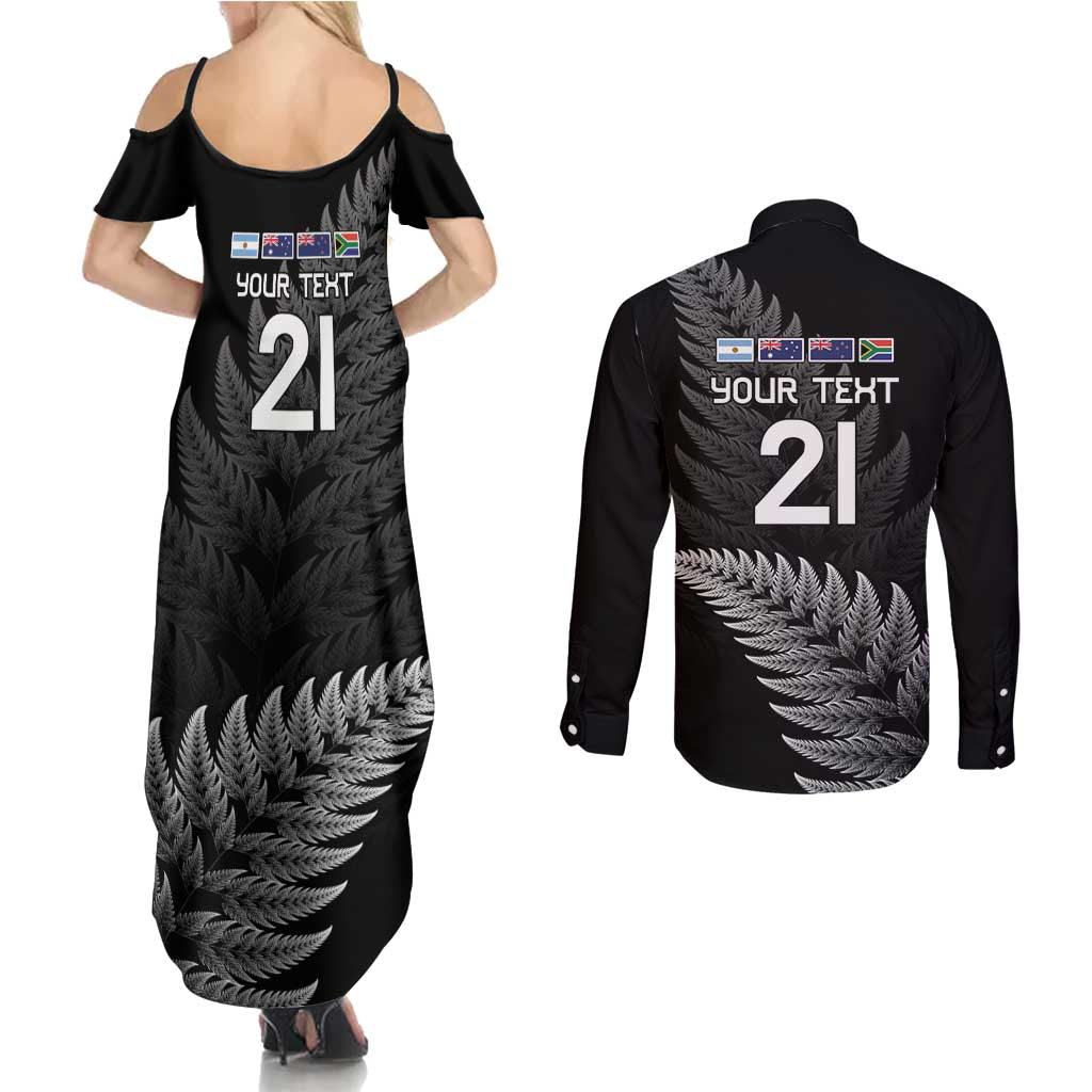 New Zealand Rugby Custom Couples Matching Summer Maxi Dress and Long Sleeve Button Shirt Glory Be To Black Silver-fern - Aussie Hoodie