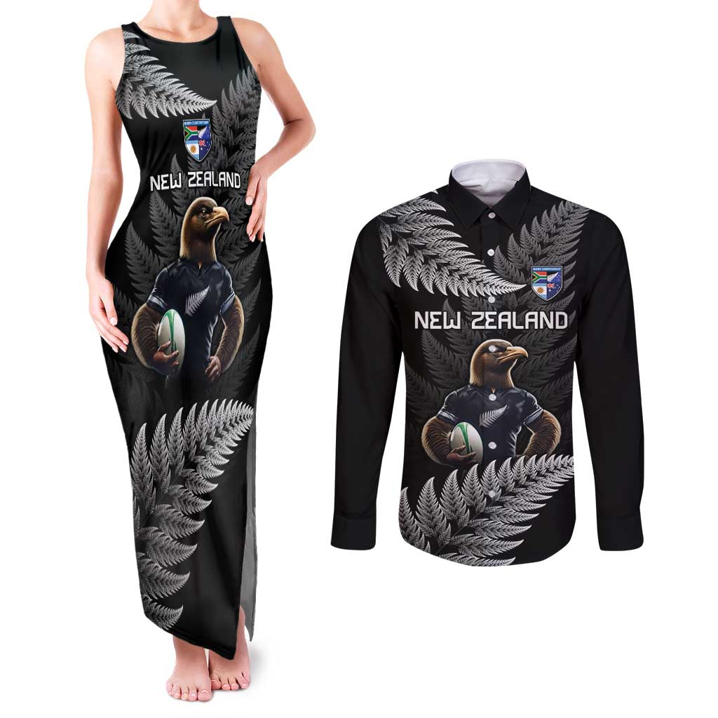 New Zealand Rugby Custom Couples Matching Tank Maxi Dress and Long Sleeve Button Shirt Glory Be To Black Silver-fern - Aussie Hoodie