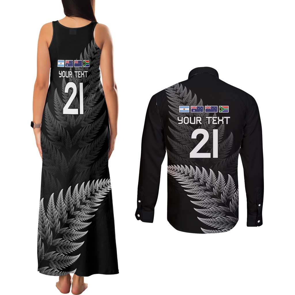 New Zealand Rugby Custom Couples Matching Tank Maxi Dress and Long Sleeve Button Shirt Glory Be To Black Silver-fern - Aussie Hoodie
