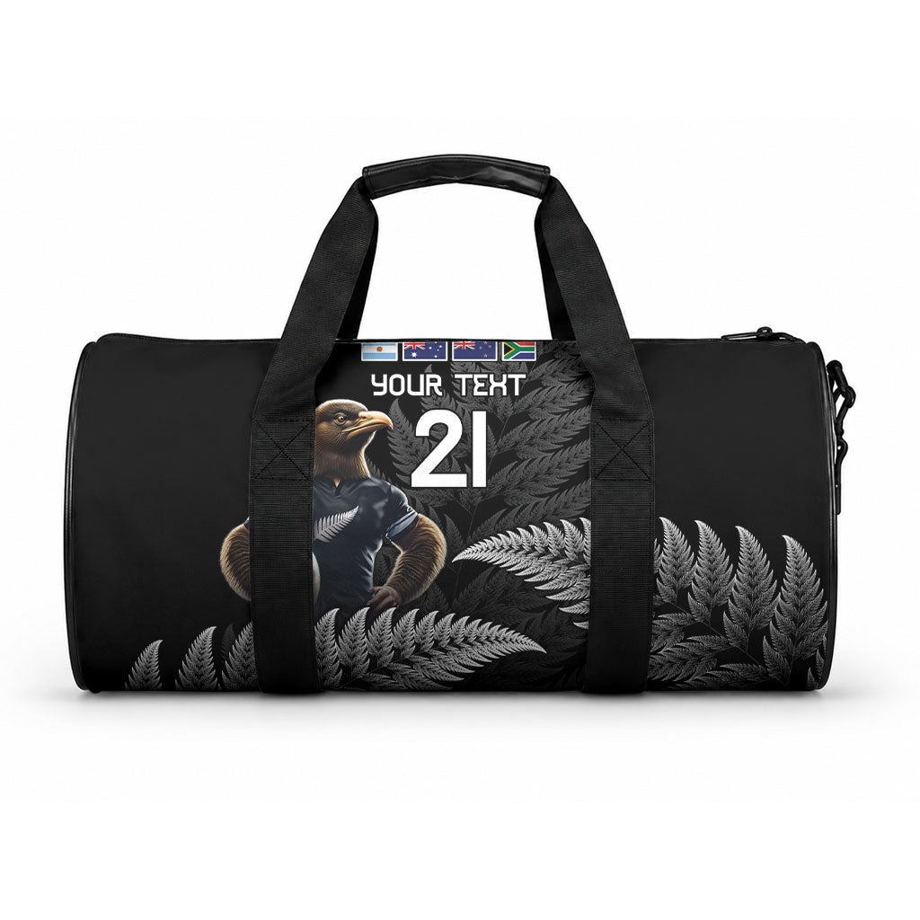 New Zealand Maori Rugby Custom Duffle Bag Glory Be To Black Silver-fern