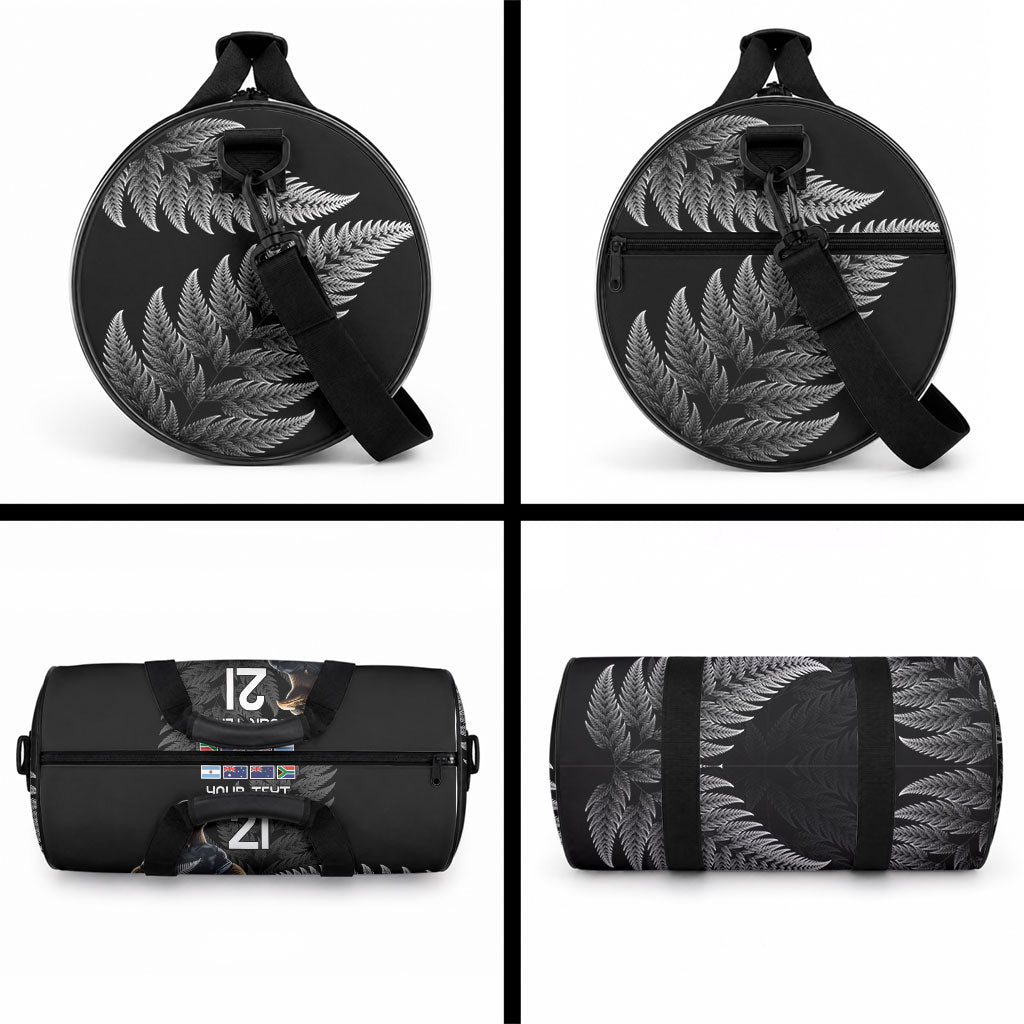 New Zealand Maori Rugby Custom Duffle Bag Glory Be To Black Silver-fern
