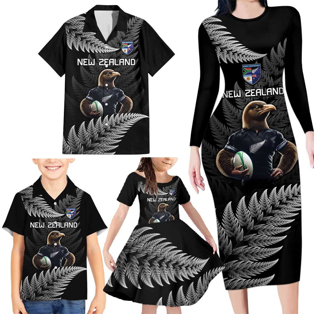 New Zealand Rugby Custom Family Matching Long Sleeve Bodycon Dress and Hawaiian Shirt Glory Be To Black Silver-fern - Aussie Hoodie