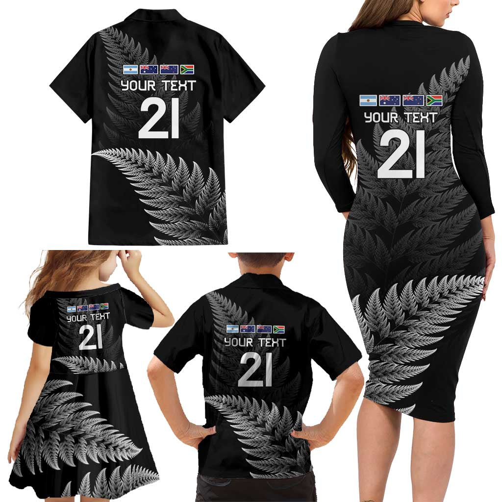 New Zealand Rugby Custom Family Matching Long Sleeve Bodycon Dress and Hawaiian Shirt Glory Be To Black Silver-fern - Aussie Hoodie