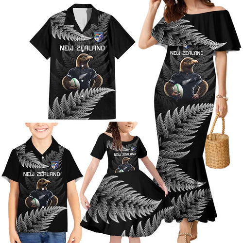 New Zealand Rugby Custom Family Matching Mermaid Dress and Hawaiian Shirt Glory Be To Black Silver-fern - Aussie Hoodie