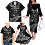 New Zealand Rugby Custom Family Matching Off The Shoulder Long Sleeve Dress and Hawaiian Shirt Glory Be To Black Silver-fern - Aussie Hoodie