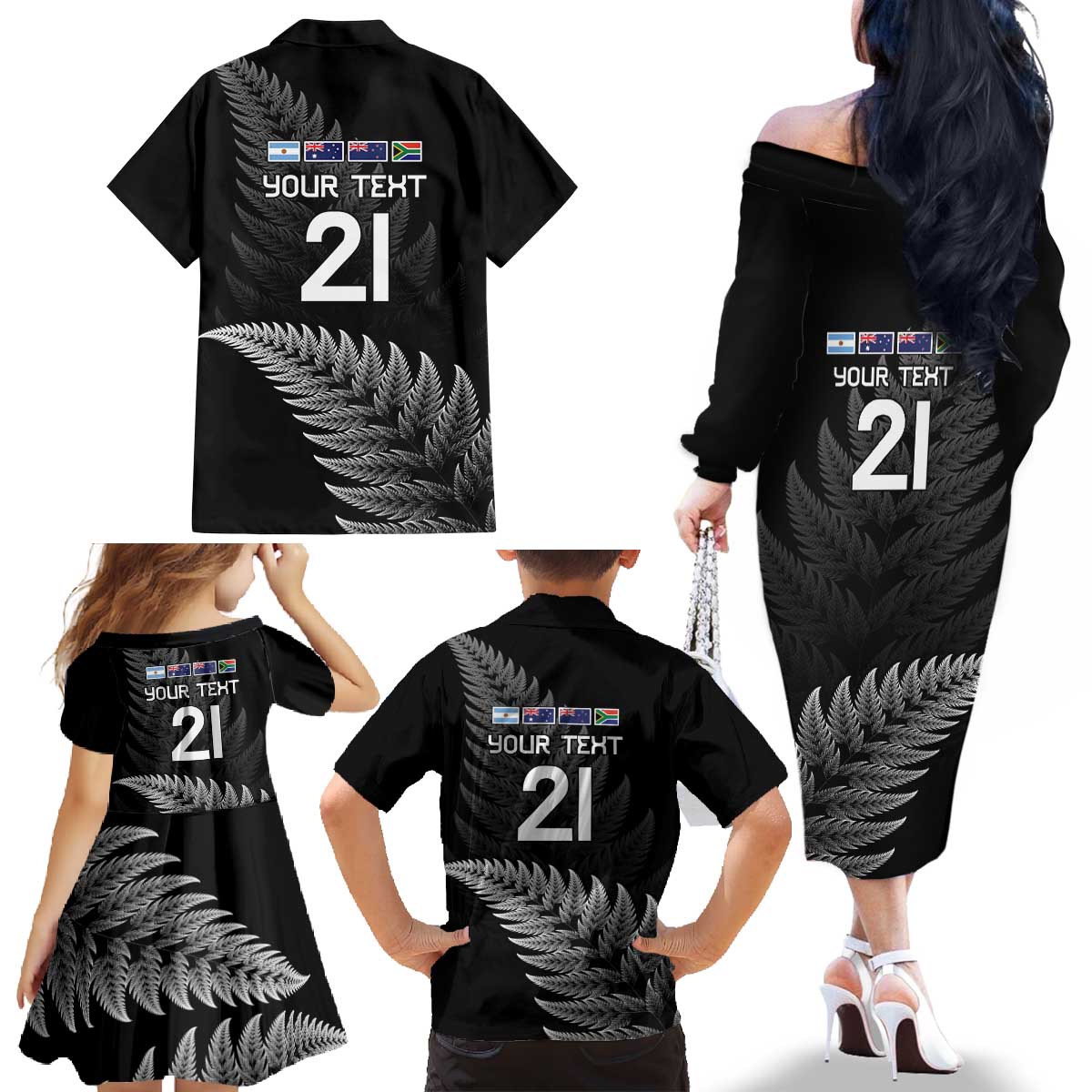 New Zealand Rugby Custom Family Matching Off The Shoulder Long Sleeve Dress and Hawaiian Shirt Glory Be To Black Silver-fern - Aussie Hoodie