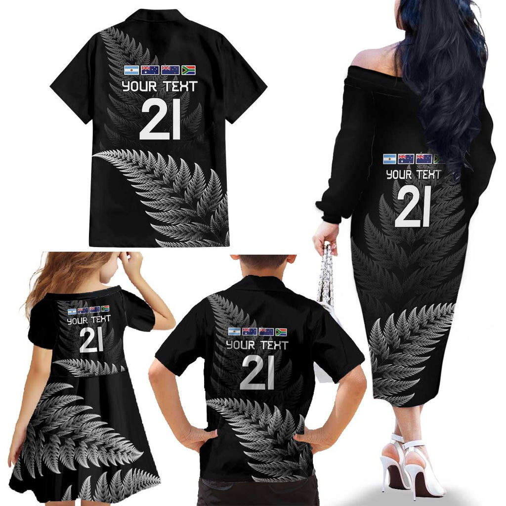 New Zealand Rugby Custom Family Matching Off The Shoulder Long Sleeve Dress and Hawaiian Shirt Glory Be To Black Silver-fern - Aussie Hoodie