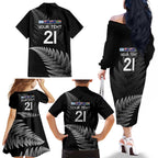 New Zealand Rugby Custom Family Matching Off The Shoulder Long Sleeve Dress and Hawaiian Shirt Glory Be To Black Silver-fern - Aussie Hoodie