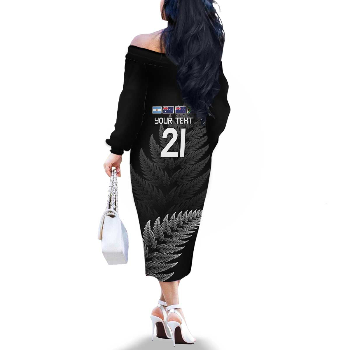 New Zealand Rugby Custom Family Matching Off The Shoulder Long Sleeve Dress and Hawaiian Shirt Glory Be To Black Silver-fern - Aussie Hoodie