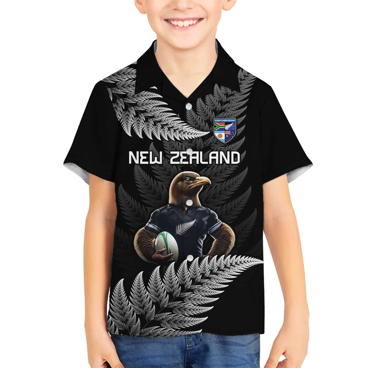 New Zealand Rugby Custom Family Matching Off The Shoulder Long Sleeve Dress and Hawaiian Shirt Glory Be To Black Silver-fern - Aussie Hoodie