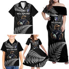 New Zealand Rugby Custom Family Matching Off Shoulder Maxi Dress and Hawaiian Shirt Glory Be To Black Silver-fern - Aussie Hoodie
