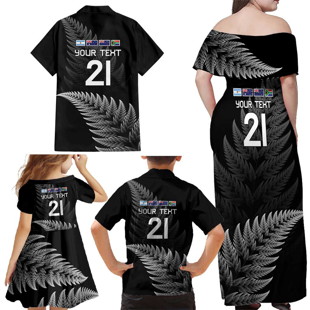 New Zealand Rugby Custom Family Matching Off Shoulder Maxi Dress and Hawaiian Shirt Glory Be To Black Silver-fern - Aussie Hoodie