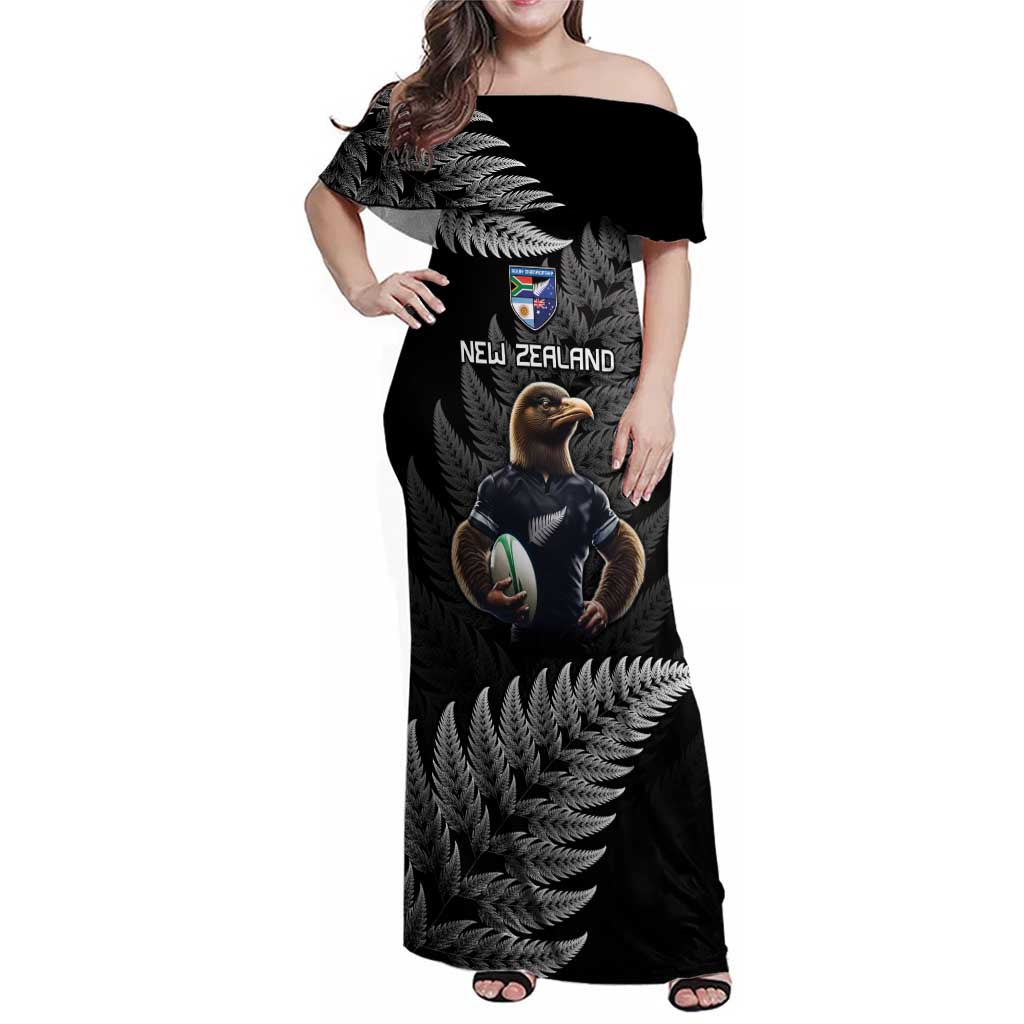New Zealand Rugby Custom Family Matching Off Shoulder Maxi Dress and Hawaiian Shirt Glory Be To Black Silver-fern - Aussie Hoodie