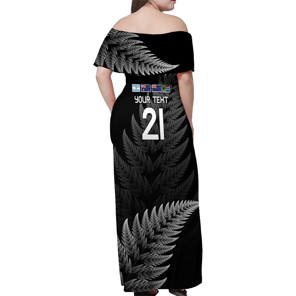 New Zealand Rugby Custom Family Matching Off Shoulder Maxi Dress and Hawaiian Shirt Glory Be To Black Silver-fern - Aussie Hoodie