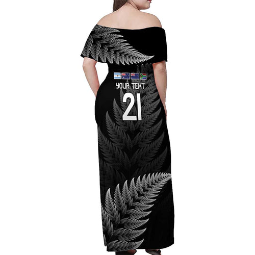 New Zealand Rugby Custom Family Matching Off Shoulder Maxi Dress and Hawaiian Shirt Glory Be To Black Silver-fern - Aussie Hoodie