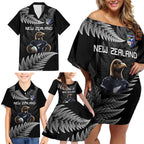 New Zealand Rugby Custom Family Matching Off Shoulder Short Dress and Hawaiian Shirt Glory Be To Black Silver-fern - Aussie Hoodie
