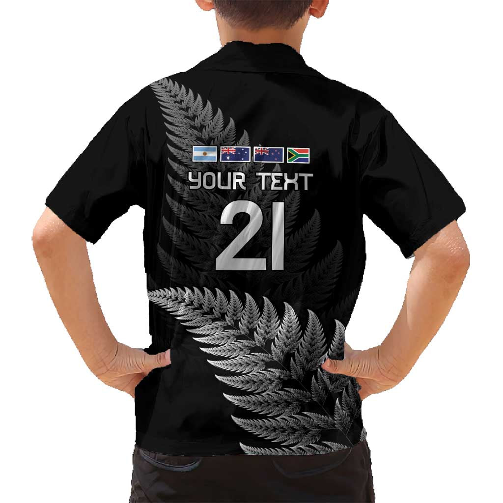 New Zealand Rugby Custom Family Matching Off Shoulder Short Dress and Hawaiian Shirt Glory Be To Black Silver-fern - Aussie Hoodie