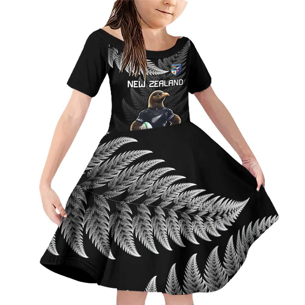 New Zealand Rugby Custom Family Matching Off Shoulder Short Dress and Hawaiian Shirt Glory Be To Black Silver-fern - Aussie Hoodie