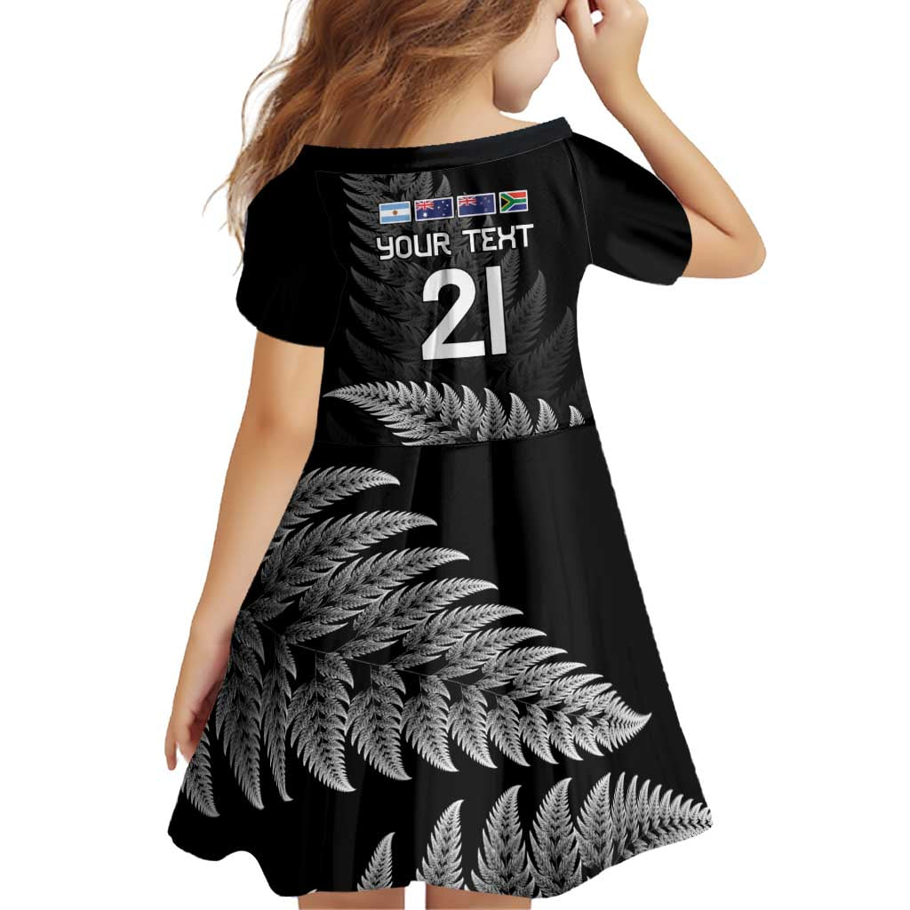 New Zealand Rugby Custom Family Matching Off Shoulder Short Dress and Hawaiian Shirt Glory Be To Black Silver-fern - Aussie Hoodie