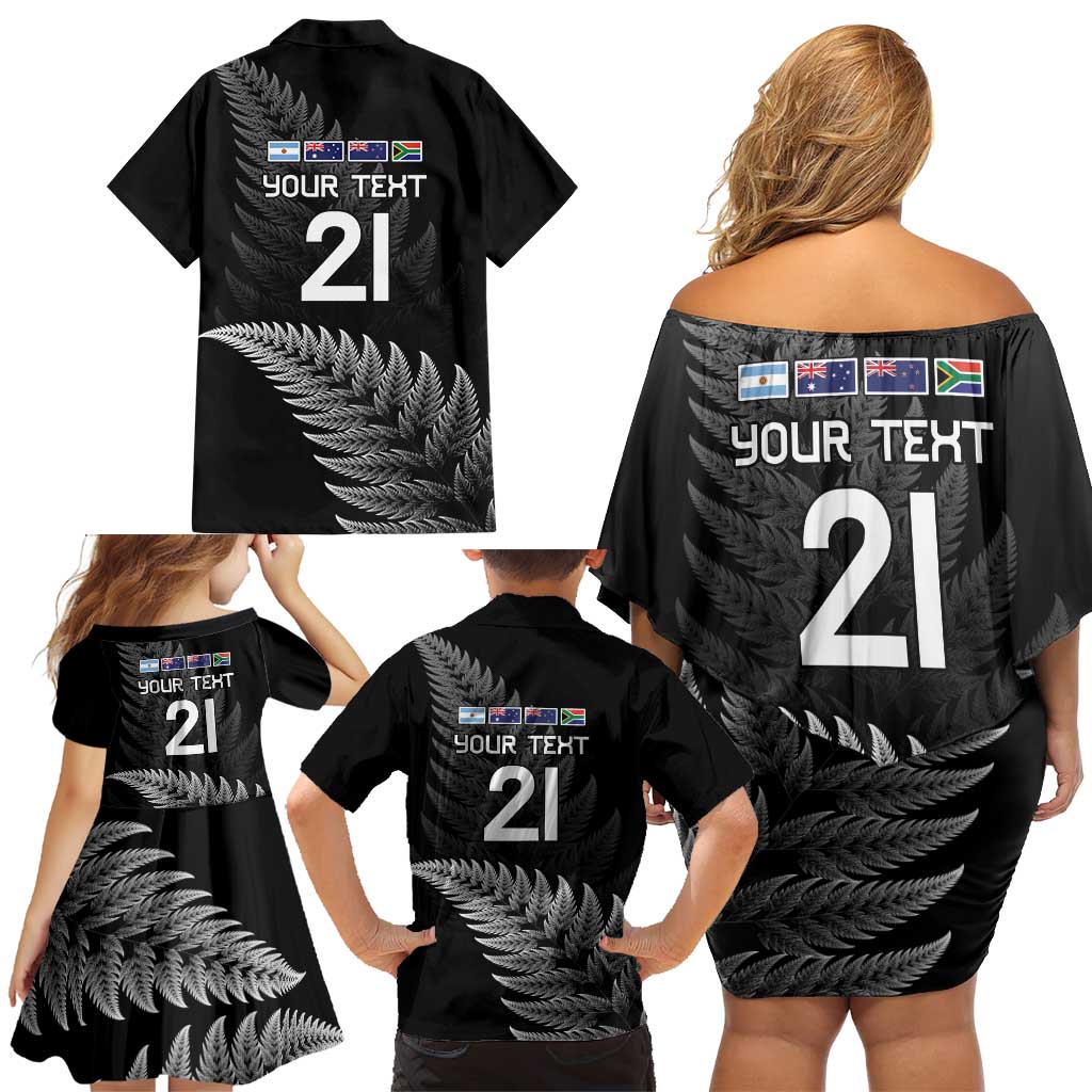 New Zealand Rugby Custom Family Matching Off Shoulder Short Dress and Hawaiian Shirt Glory Be To Black Silver-fern - Aussie Hoodie