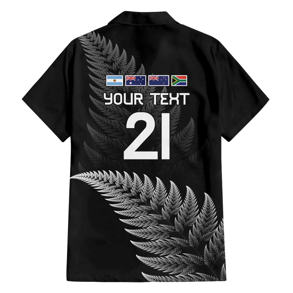 New Zealand Rugby Custom Family Matching Off Shoulder Short Dress and Hawaiian Shirt Glory Be To Black Silver-fern - Aussie Hoodie