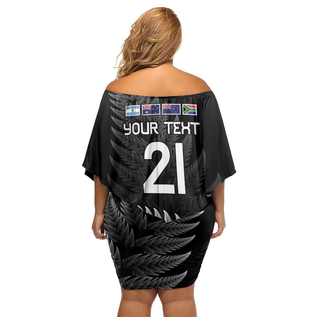 New Zealand Rugby Custom Family Matching Off Shoulder Short Dress and Hawaiian Shirt Glory Be To Black Silver-fern - Aussie Hoodie