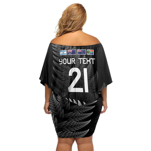 New Zealand Rugby Custom Family Matching Off Shoulder Short Dress and Hawaiian Shirt Glory Be To Black Silver-fern - Aussie Hoodie