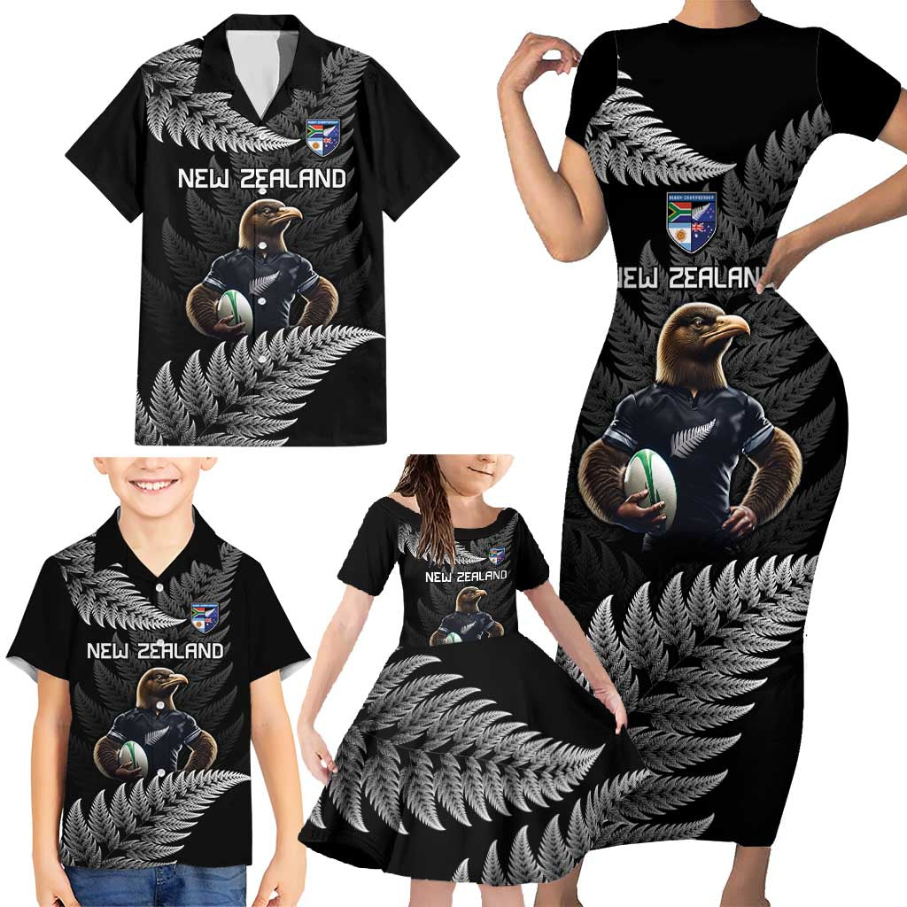 New Zealand Rugby Custom Family Matching Short Sleeve Bodycon Dress and Hawaiian Shirt Glory Be To Black Silver-fern - Aussie Hoodie