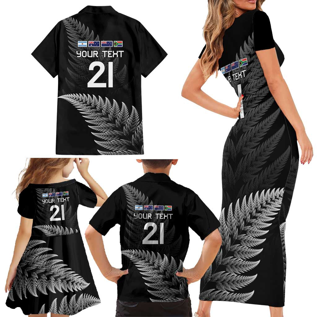 New Zealand Rugby Custom Family Matching Short Sleeve Bodycon Dress and Hawaiian Shirt Glory Be To Black Silver-fern - Aussie Hoodie