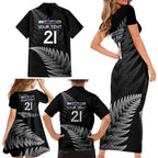 New Zealand Rugby Custom Family Matching Short Sleeve Bodycon Dress and Hawaiian Shirt Glory Be To Black Silver-fern - Aussie Hoodie
