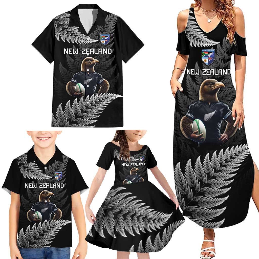 New Zealand Rugby Custom Family Matching Summer Maxi Dress and Hawaiian Shirt Glory Be To Black Silver-fern - Aussie Hoodie
