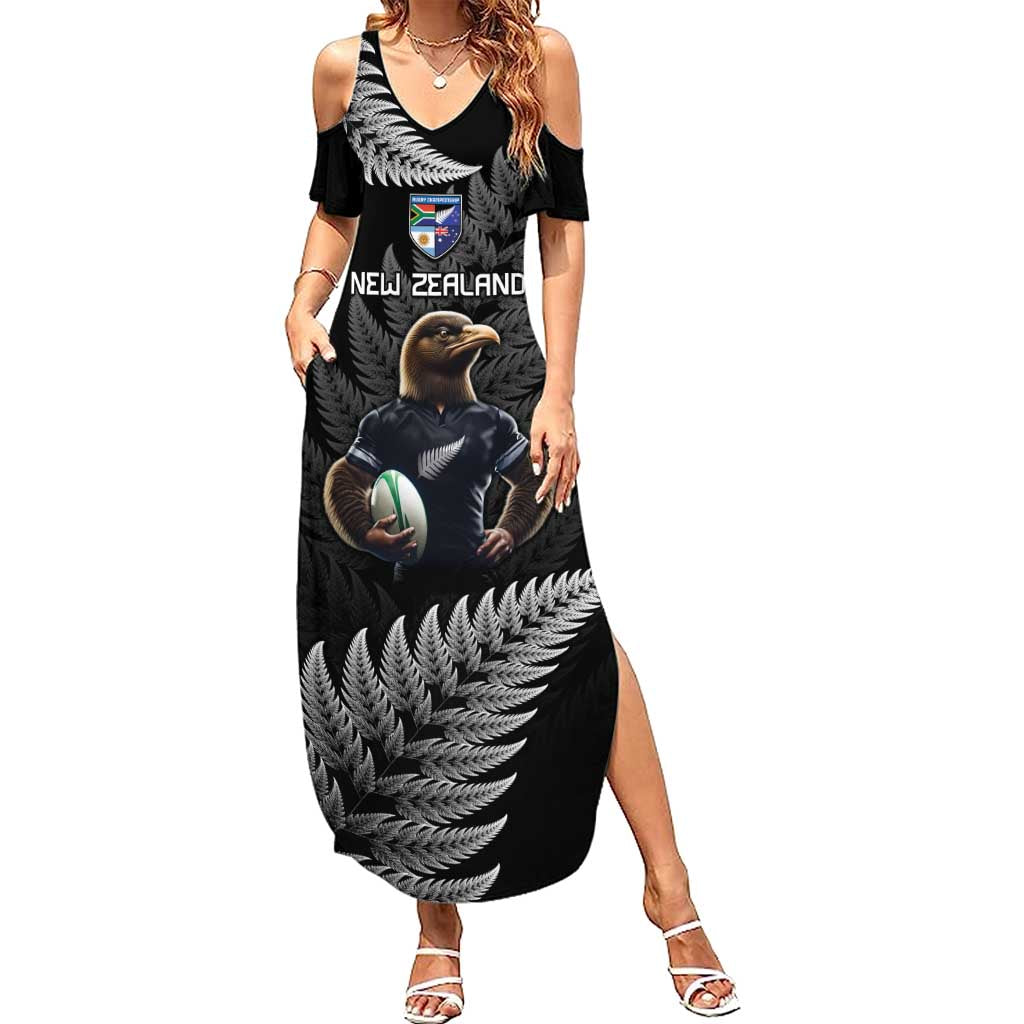 New Zealand Rugby Custom Family Matching Summer Maxi Dress and Hawaiian Shirt Glory Be To Black Silver-fern - Aussie Hoodie