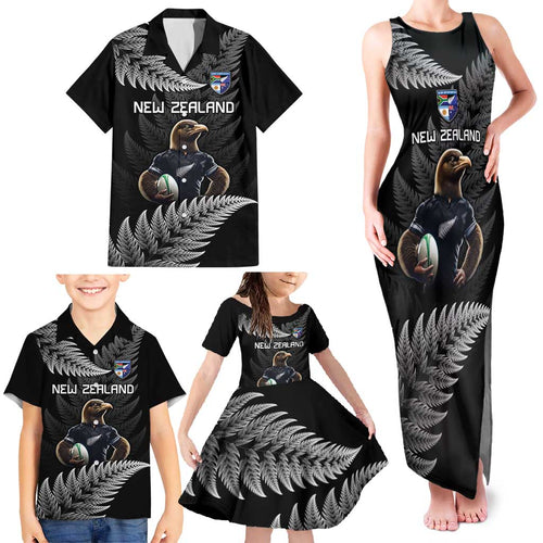 New Zealand Rugby Custom Family Matching Tank Maxi Dress and Hawaiian Shirt Glory Be To Black Silver-fern - Aussie Hoodie