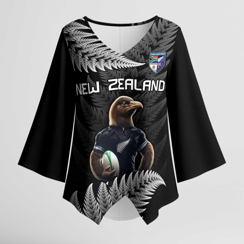 New Zealand Rugby Custom Kimono Sleeve Blouse Glory Be To Black Silver-fern - Aussie Hoodie