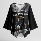New Zealand Rugby Custom Kimono Sleeve Blouse Glory Be To Black Silver-fern - Aussie Hoodie