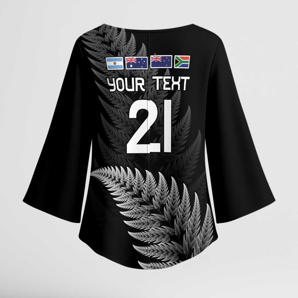 New Zealand Rugby Custom Kimono Sleeve Blouse Glory Be To Black Silver-fern - Aussie Hoodie
