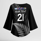 New Zealand Rugby Custom Kimono Sleeve Blouse Glory Be To Black Silver-fern - Aussie Hoodie