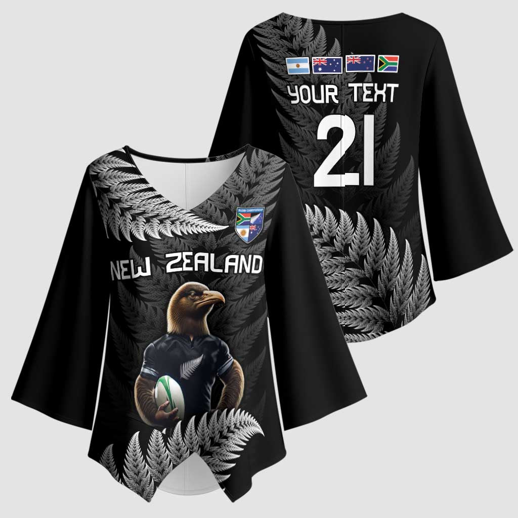 New Zealand Rugby Custom Kimono Sleeve Blouse Glory Be To Black Silver-fern - Aussie Hoodie