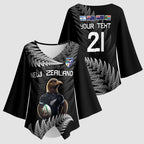 New Zealand Rugby Custom Kimono Sleeve Blouse Glory Be To Black Silver-fern - Aussie Hoodie