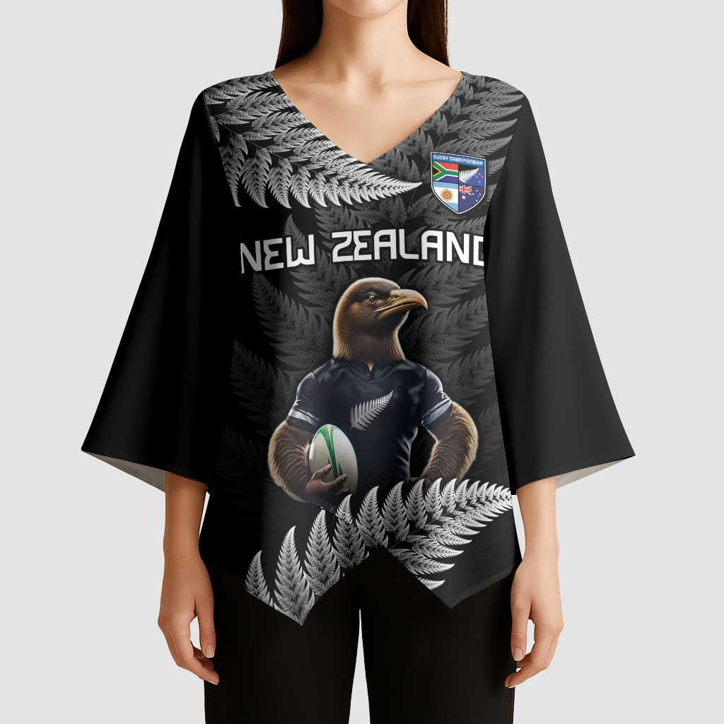 New Zealand Rugby Custom Kimono Sleeve Blouse Glory Be To Black Silver-fern - Aussie Hoodie