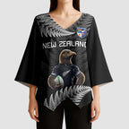 New Zealand Rugby Custom Kimono Sleeve Blouse Glory Be To Black Silver-fern - Aussie Hoodie