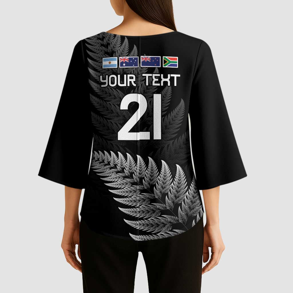 New Zealand Rugby Custom Kimono Sleeve Blouse Glory Be To Black Silver-fern - Aussie Hoodie