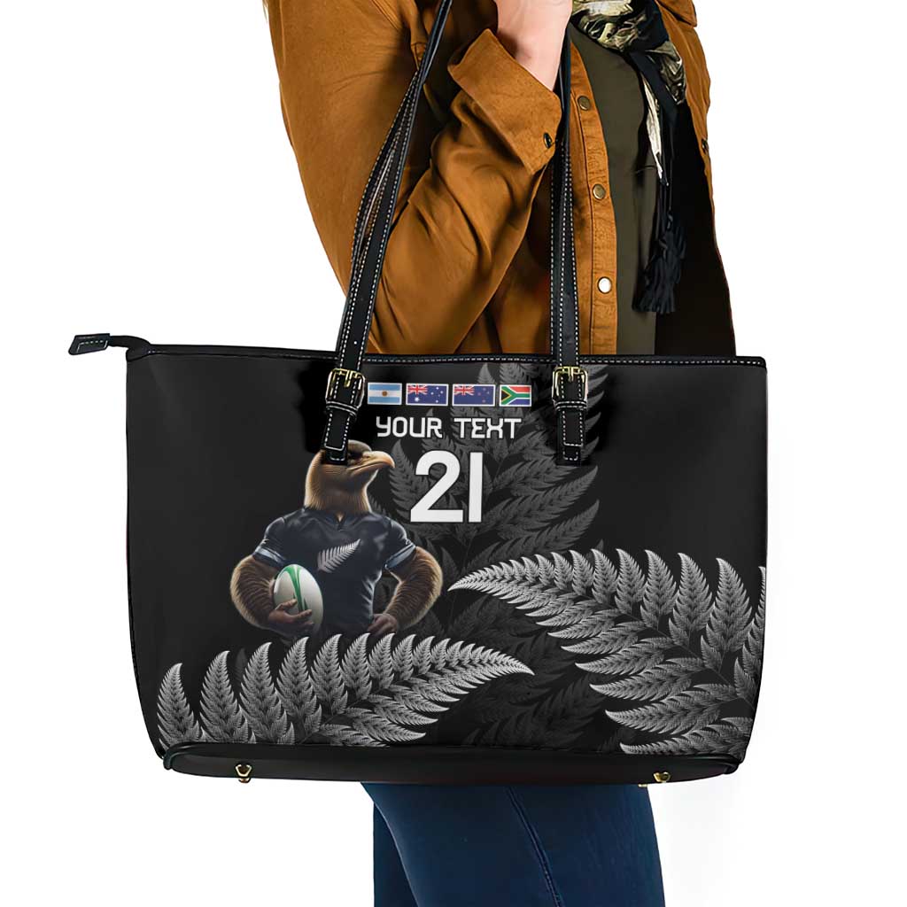 New Zealand Rugby Custom Leather Tote Bag Glory Be To Black Silver-fern - Aussie Hoodie