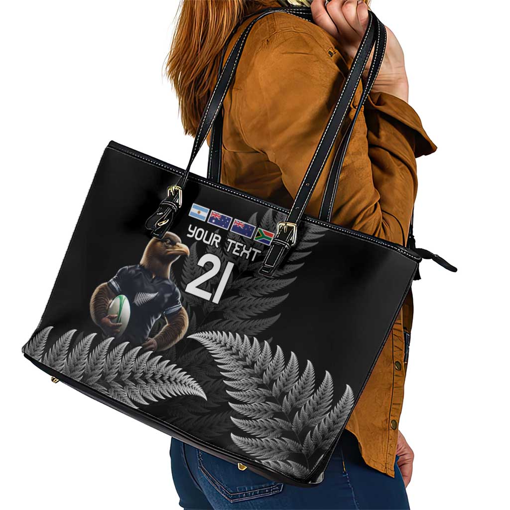 New Zealand Rugby Custom Leather Tote Bag Glory Be To Black Silver-fern - Aussie Hoodie