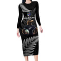 New Zealand Rugby Custom Long Sleeve Bodycon Dress Glory Be To Black Silver-fern - Aussie Hoodie