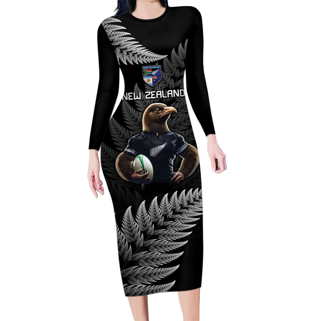 New Zealand Rugby Custom Long Sleeve Bodycon Dress Glory Be To Black Silver-fern - Aussie Hoodie
