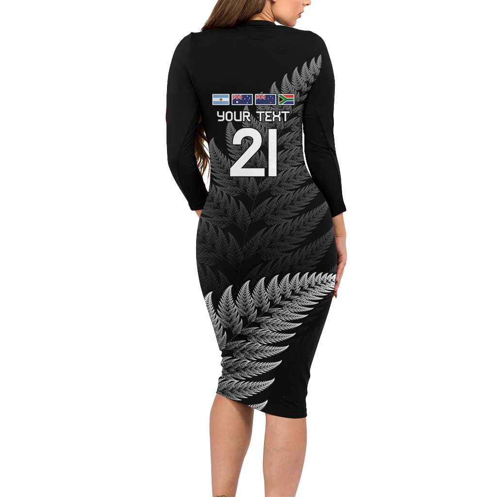 New Zealand Rugby Custom Long Sleeve Bodycon Dress Glory Be To Black Silver-fern - Aussie Hoodie