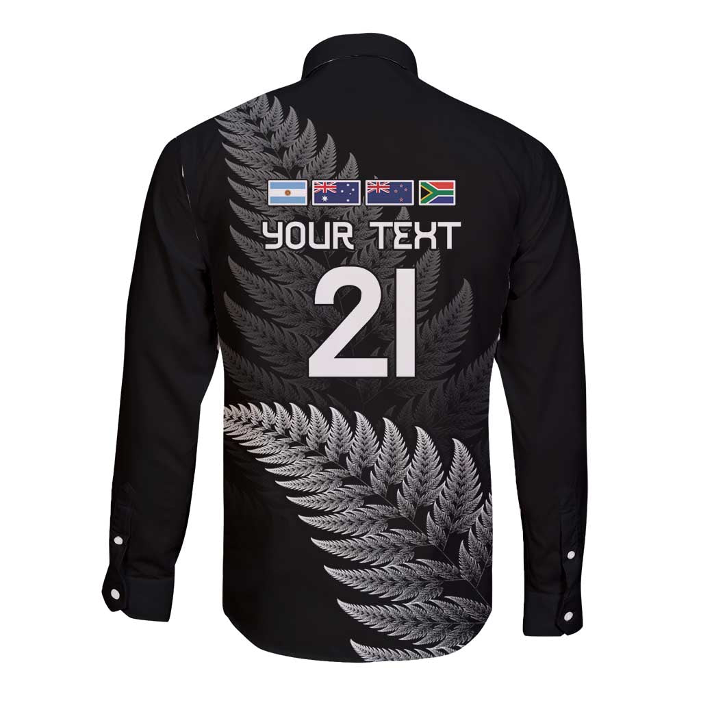 New Zealand Rugby Custom Long Sleeve Button Shirt Glory Be To Black Silver-fern - Aussie Hoodie
